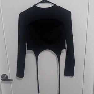 Black Long Sleeve Cutout Crop Top